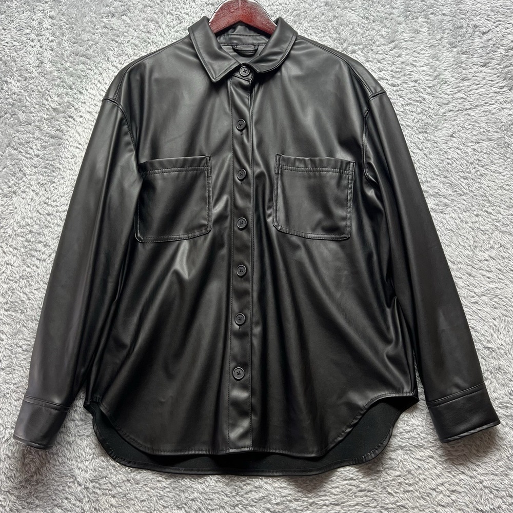 American Eagle Shirt  Womens Medium Black Vegan Leather Oversized Jacket Shacket